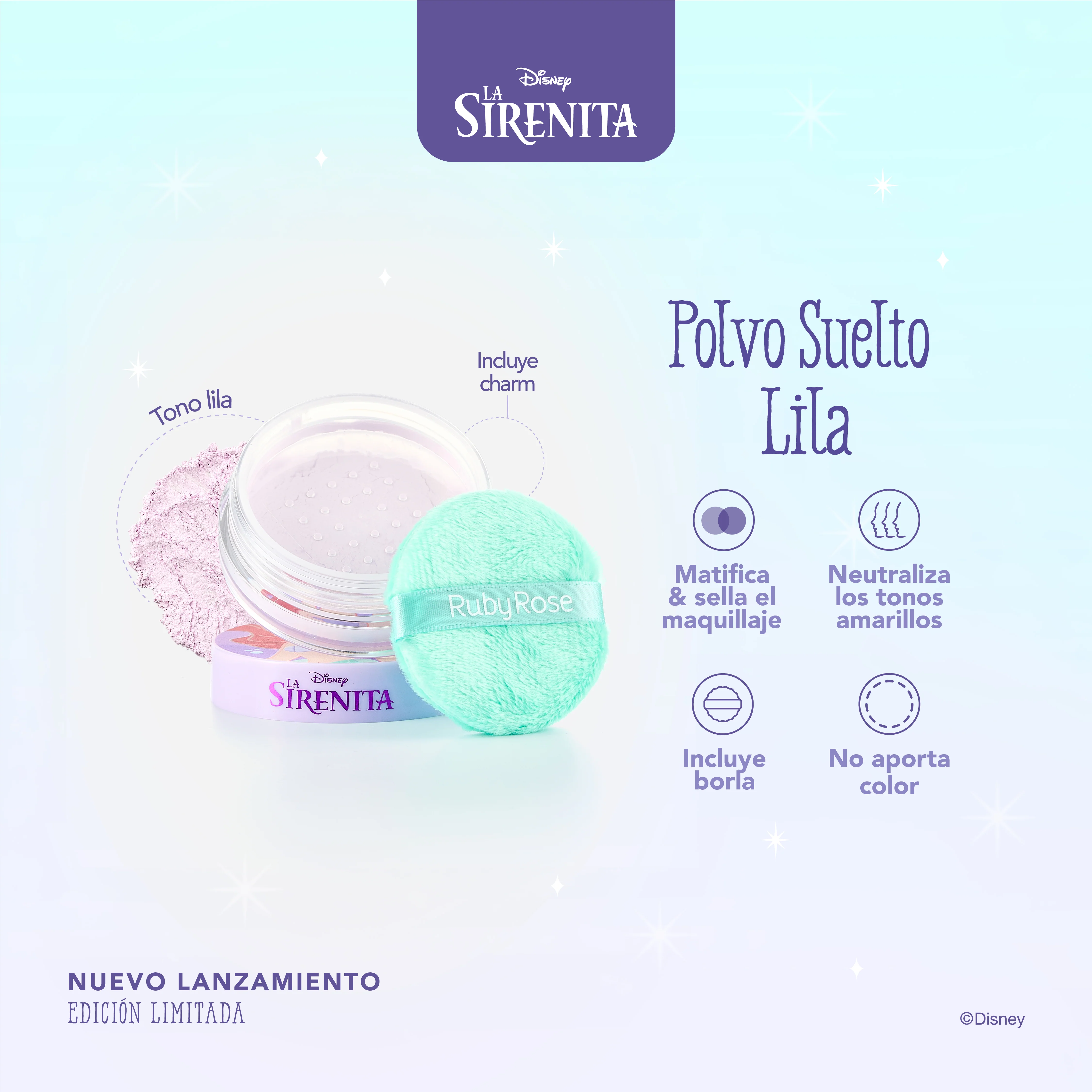 Polvo suelto lila la sirenita